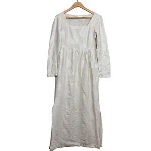 Vita Grace Cayo Embroidered Maxi Dress Boho Linen Blend Beige Tan Cream Medium